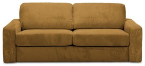 Canapea galben-muștar extensibilă cu tapițerie din catifea reiată 195 cm Nona – Makamii