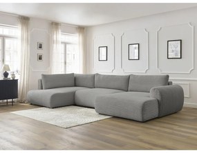 Colțar gri închis extensibil/cu spațiu de depozitare cu tapițerie din catifea reiată (cu colț pe partea stângă/în formă de "U") Lucien – Bobochic Paris