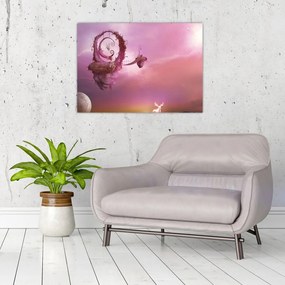 Tablou pe sticlă - Zână pe o insulă plutitoare (70x50 cm)