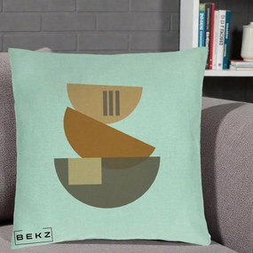 Perna Decorativa Geometric Bauhaus Boluri Portocaliu, 40x40 cm, Verde Menta, Husa Detasabila, Perna Inclusa, BEKZ®