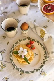 Farfurie din ceramică artizanală, natur, cu motive florale pictate manual verde și bordură decorativă, 19,5 cm, „Marion"
