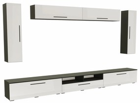 Living haaus Haga V6, Alb Lucios/Negru, MDF, L 360 cm