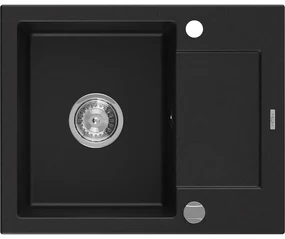 Mexen Enzo chiuvetă de granit cu 1 cuvă, cu scurgere scurtă 576 x 465 mm, Neagră - 6506571005-77