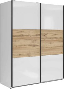 Dulap TETRIX, alb lucios/stejar wotan, PAL, cu 2 usi, 154x60x196 cm