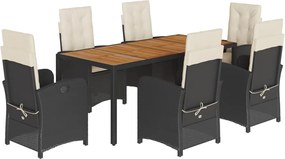 vidaXL Set mobilier de grădină cu perne, 7 piese, negru, poliratan