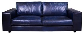 Canapea 3 locuri din piele naturală, albastru, aspect vintage, Balthazar, 240 x 104 x 83 cm