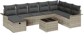vidaXL Set de canapele pentru grădină 9 pcs Gri deschis poliratan
