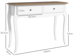 HOMCOM Masă Consolă Modernă cu 2 Sertare, Consolă de Intrare din MDF și PAL, 100x35x76,5 cm, Alb | Aosom Romania