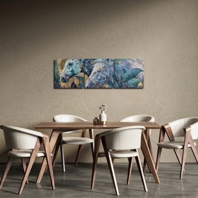 Tablou - Cai cu fundal auriu (cu ceas) (90x30 cm)