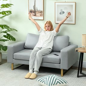 HOMCOM Canapea 2 Locuri, cu Cadru din Lemn Masiv, Piciorușe Metalice, Design Simplu, Hellgrau | Aosom Romania