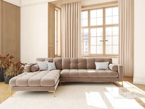 Colțar tapițat Bali, Bej/5 locuri/picioare gold/partea stângă/ L293 x l185 x h75