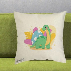 Perna Personalizata Dinozaur cu Ou Pastelat, 40x40 cm, Ecru, Husa Detasabila, Perna Inclusa, BEKZ®