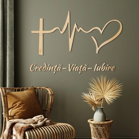 DUBLEZ | Decorațiune din lemn pentru perete - Credință, Viață, Iubire