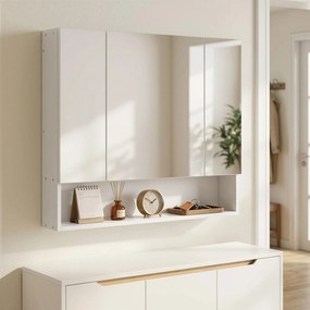 kleankin Dulap de Baie Montat pe Perete cu Oglindă și Rafturi Reglabile, Alb | Aosom Romania