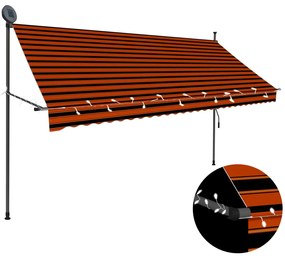 vidaXL Copertină retractabilă manual cu led, portocaliu &amp; maro, 300 cm