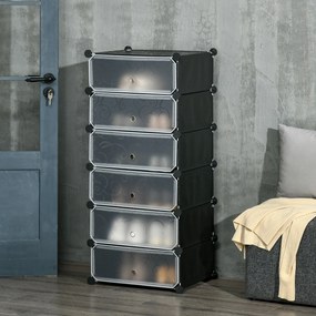HOMCOM Pantofar modular cu 6 cutii din PP și oțel, 49x36,5x108 cm, negru și alb | Aosom Romania