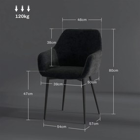 HOMCOM Set 2 Scaune Tapițate în Stil Nordic cu Brațe și Picioare din Oțel pentru Sufragerie, 54x57x80 cm, Negru | Aosom Romania