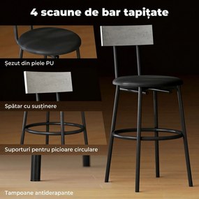 HOMCOM Set cu Masă Înaltă și 4 Scaune de Bar cu Spătar Stil Industrial Gri | Aosom Romania