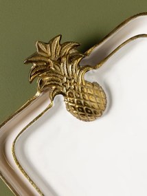Set 2 tăvi albe din aluminiu cu mânere ananas, 51×30 cm