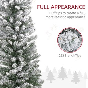 HOMCOM Brad de Crăciun Înzăpezit cu 263 de Crengi și Lumini LED Albe, Brad Artificial din Plastic, Ø45x150 cm, Verde | Aosom Romania