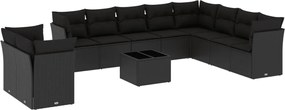 vidaXL Set canapele de grădină cu perne, 11 piese, negru, poliratan