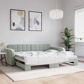 3196929 vidaXL Pat de zi cu extensie, gri deschis, 90x200 cm, catifea