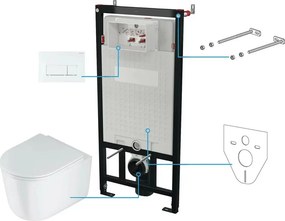 Set vas wc suspendat cu capac Deante Jasmin rimless, rezervor incastrat si clapeta actionare Slim alb