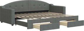 vidaXL Pat de zi cu extensie și sertare, gri închis, 80x200 cm textil