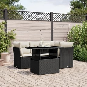 vidaXL Set mobilier de grădină cu perne, 5 piese, negru, poliratan