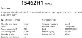 Lustra cu 3 pendule design modern ADARA 15462H1 GL