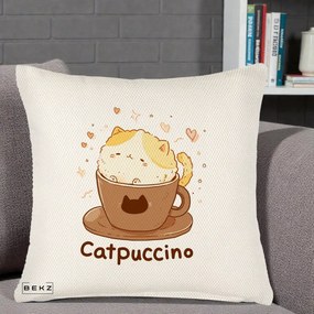 Perna Decorativa Catpuccino Pisica Cappuccino, 40x40 cm, Crem Reliefat, Husa Detasabila, Perna Inclusa, BEKZ®