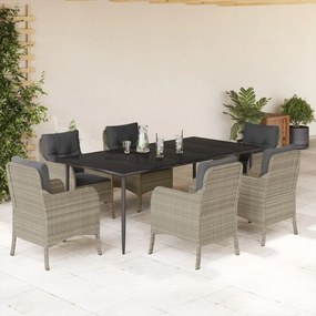 vidaXL Set mobilier de grădină cu perne, 7 piese gri deschis poliratan
