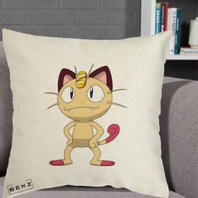 Perna Personalizata Meowth Pokemon, 40x40 cm, Ecru, Husa Detasabila, Perna Inclusa, BEKZ®