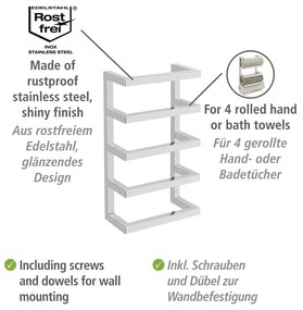 Suport pentru prosoape argintiu lucios de montat pe perete din oțel inoxidabil Fondiro – Wenko