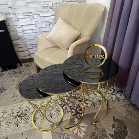 Set măsuță de cafea Homs – 3 bucăți – Negru &amp; Gold