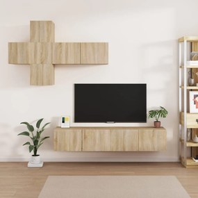 Set dulapuri TV, 7 piese, stejar sonoma, lemn prelucrat 7, Stejar sonoma, 80 x 30 x 30 cm