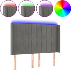 vidaXL Tăblie de pat cu LED, gri deschis, 147x16x118/128 cm, catifea