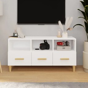 Comoda TV, alb extralucios, 102x36x50 cm, lemn prelucrat