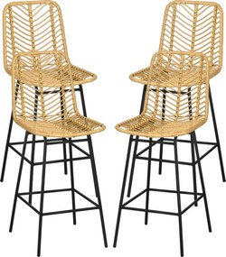 HOMCOM Set de 4 taburete de bar, scaune de bar, spătar împletit și suport pentru picioare, cadru din oțel, 42,5x52x102cm, galben | Aosom Romania