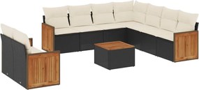 vidaXL Set canapele de grădină cu perne, 10 piese, negru, poliratan