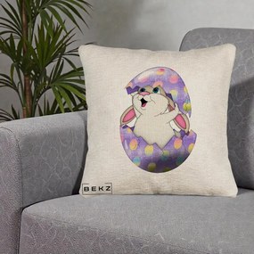 Perna Decorativa Iepuras din Ou de Pasti, 40x40 cm, Bej Canapea, Husa Detasabila, Perna Inclusa, BEKZ®