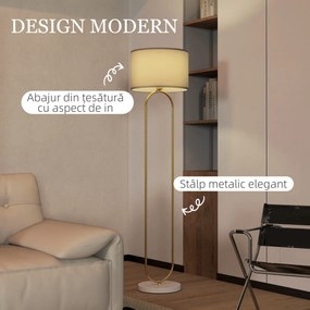 HOMCOM Lampă de Podea cu Comutator Pedală și Abajur Textil Auriu | Aosom Romania