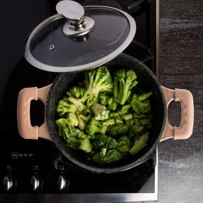 Set oale si tigai Royalty Line RL-ES2014M, 17 piese, Acoperire marmura, Inductie, Cupru