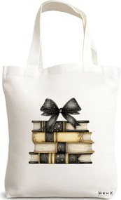Sacosa de Panza pentru Cumparaturi, Geanta Tote, model Books 16 38 x 34.5 cm, Alba, BEKZ®