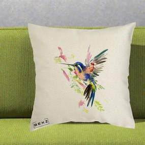 Perna Decorativa Colibri Acuarela, 40x40 cm, Ecru, Husa Detasabila, Perna Inclusa, BEKZ®