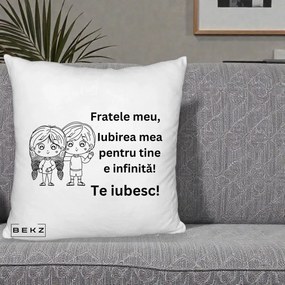 Cadou pentru Frate - Perna Personalizata Fratele Meu Te Iubesc Copii Anime Line Art Negru, 40x40 cm, Alb Pufos, Husa Detasabila, Perna Inclusa, BEKZ®