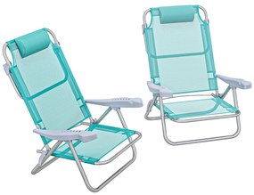Outsunny Set 2 Scaune de Camping Pliabile cu Tetieră Căptușită și Spătar Reglabil în 6 Poziții, 62x65x80 cm, Albastru | Aosom Romania