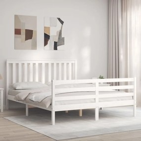 3194257 vidaXL Cadru de pat cu tăblie, alb, 160x200 cm, lemn masiv