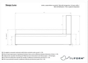 Pat gri tapițat de o persoană cu spațiu de depozitare și somieră 90x200 cm Sleepy Luna – Miuform