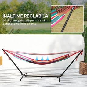 Outsunny Hamac cu Suport 310x117 cm pentru Camping cu Înălțime Reglabilă și Geantă de Transport, Capacitate 120 kg, Dungi Portocalii și Roșii | Aosom Romania